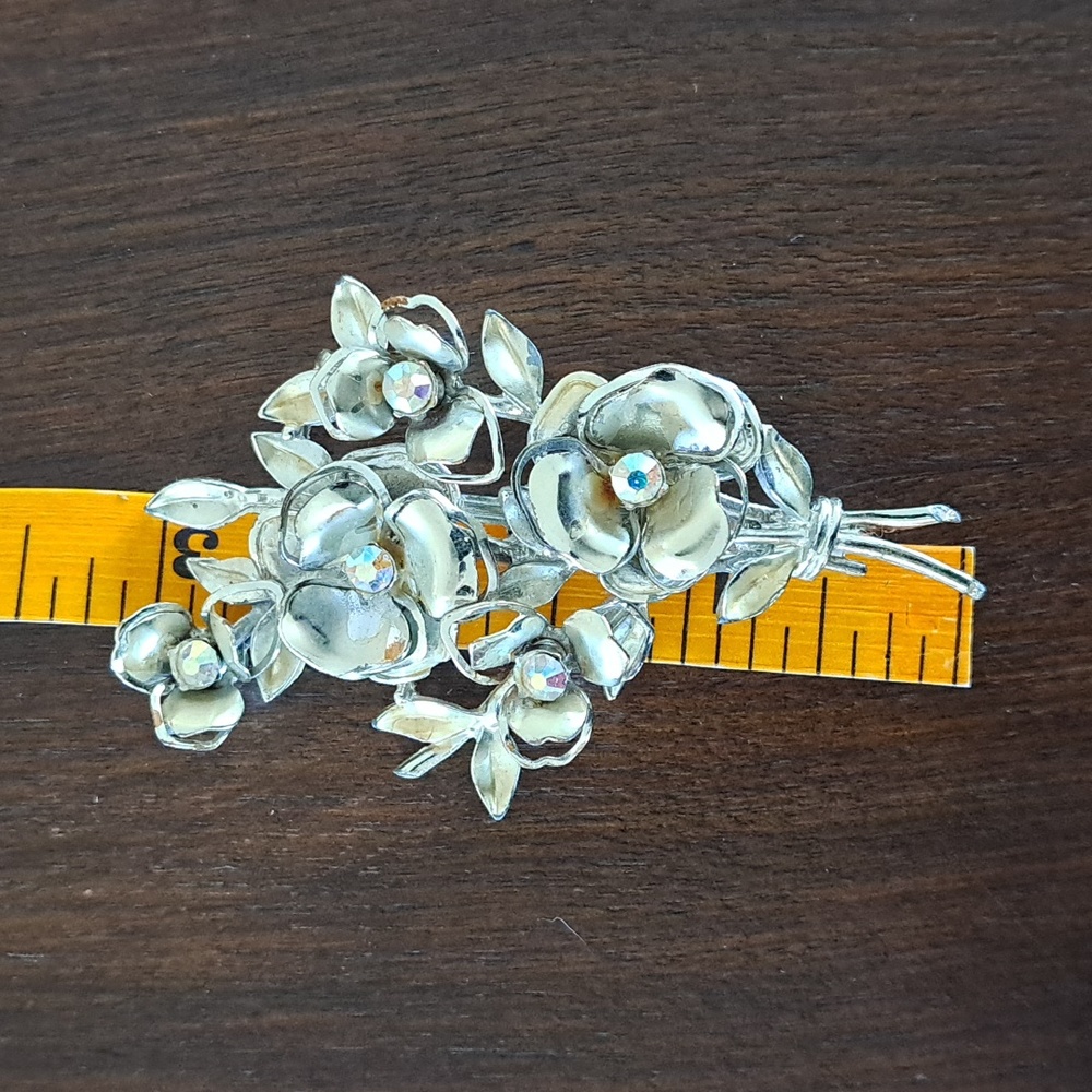 Coro Chunky Statement Silvertone Rhinestone Brooc… - image 5